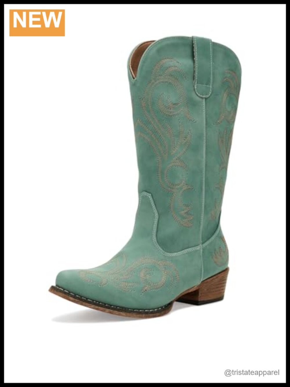 Roper Riley Embroidered Snip Toe Mid Calf Boots Low Heel Western Pull-On